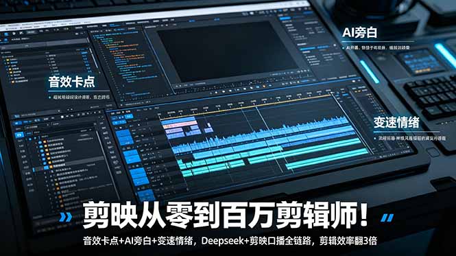 剪映从零到百万剪辑师！音效卡点+AI旁白+变速情绪，Deepseek+剪映口播全链路，剪辑效率翻3倍
