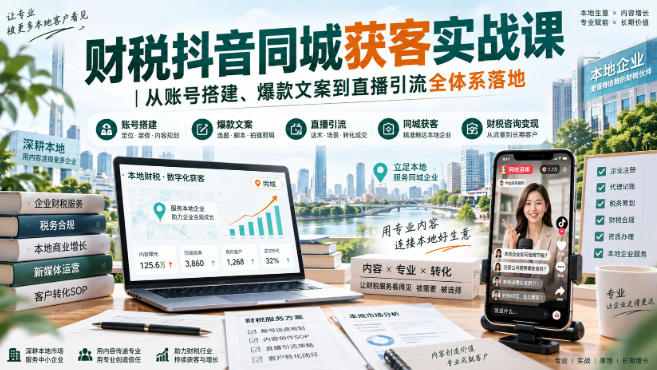 财税抖音同城获客实战课｜从账号搭建、爆款文案到直播引流全体系落地