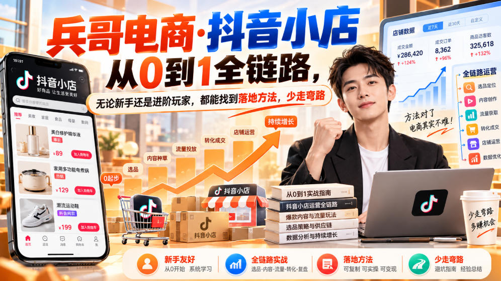 【无水印】兵哥电商·抖音小店从0到1全链路，无论新手还是进阶玩家，都能找到落地方法，少走弯路(更新9月)