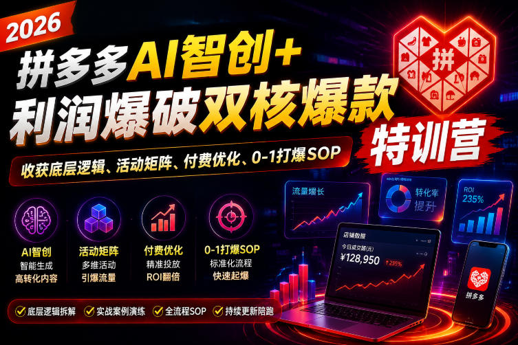2026拼多多AI智创+利润爆破双核爆款特训营，收获底层逻辑、活动矩阵、付费优化、0-1打爆SOP(更新0810)