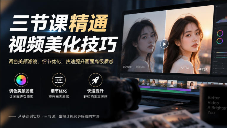 三节课精通视频美化技巧｜调色美颜滤镜，细节优化，快速提升画面高级质感