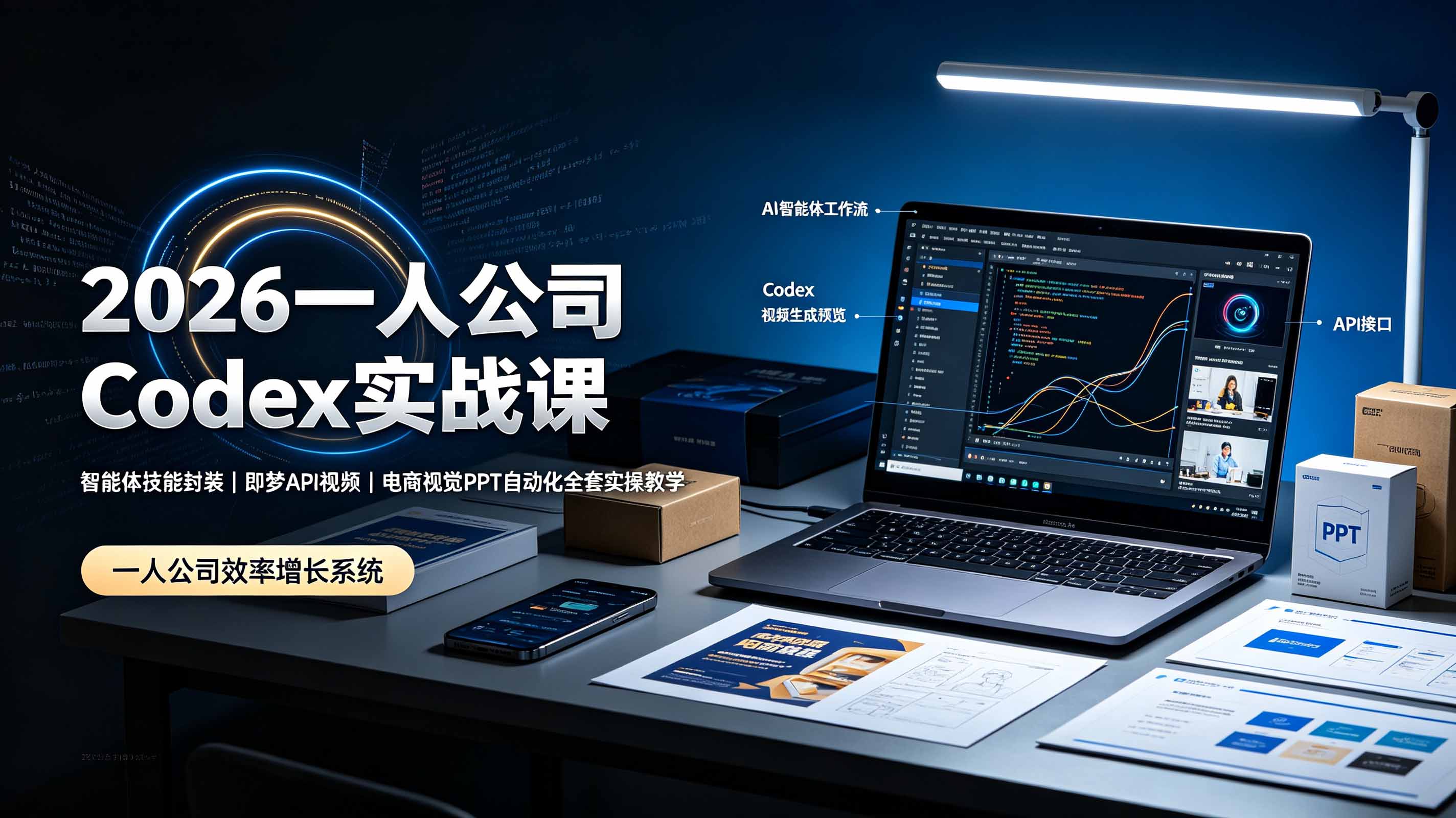 2026一人公司Codex实战课◆智能体技能封装｜即梦API视频｜电商视觉PPT自动化全套实操教学