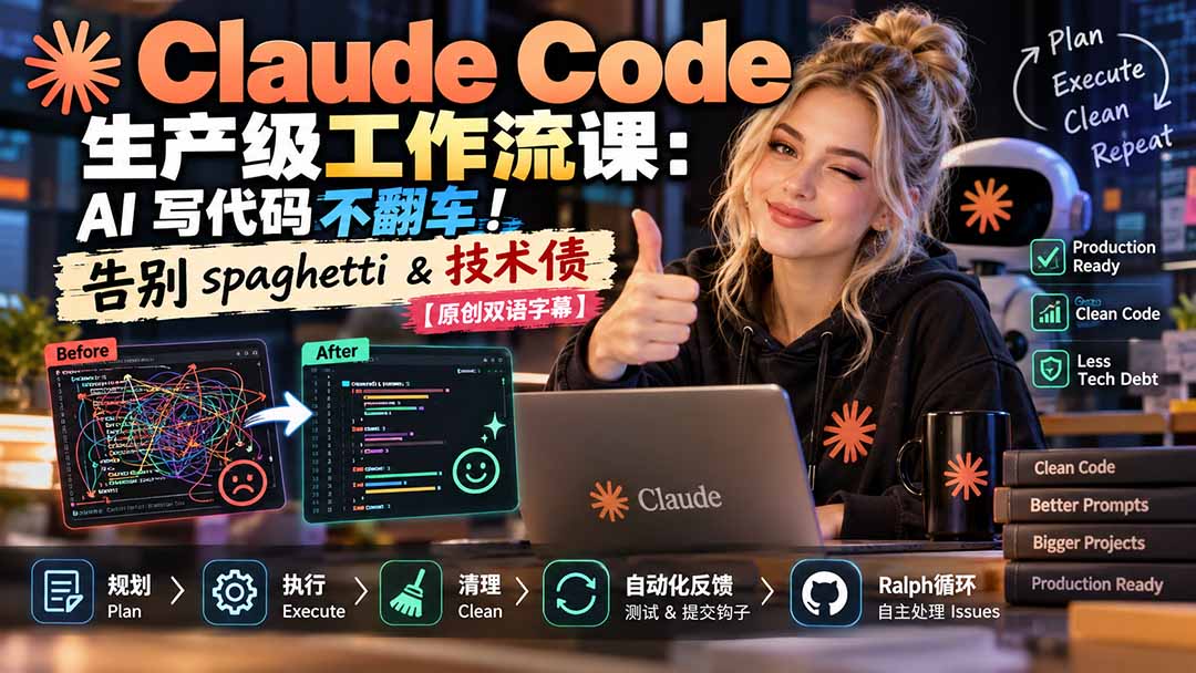 Claude Code 生产级工作流课：AI 写代码不翻车！告别 spaghetti & 技术债【原创双语字幕】