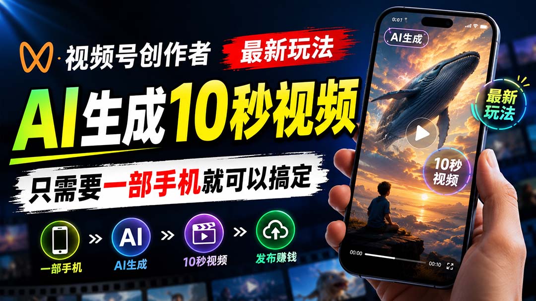 视频号创作者最新玩法，AI生成10秒视频，只需要一部手机就可以搞定