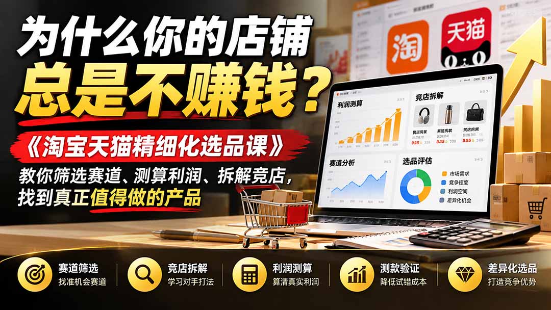 为什么你的店铺总是不赚钱？《淘宝天猫精细化选品课》教你筛选赛道、测算利润、拆解竞店，找到真正值得做的产品