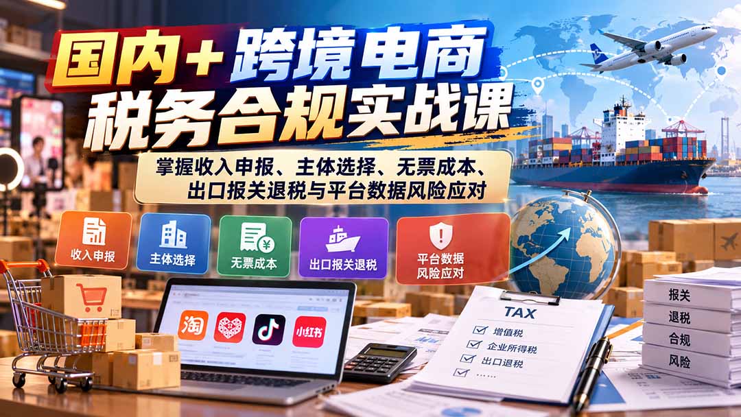 国内+跨境电商税务合规实战课：掌握收入申报、主体选择、无票成本、出口报关退税与平台数据风险应对