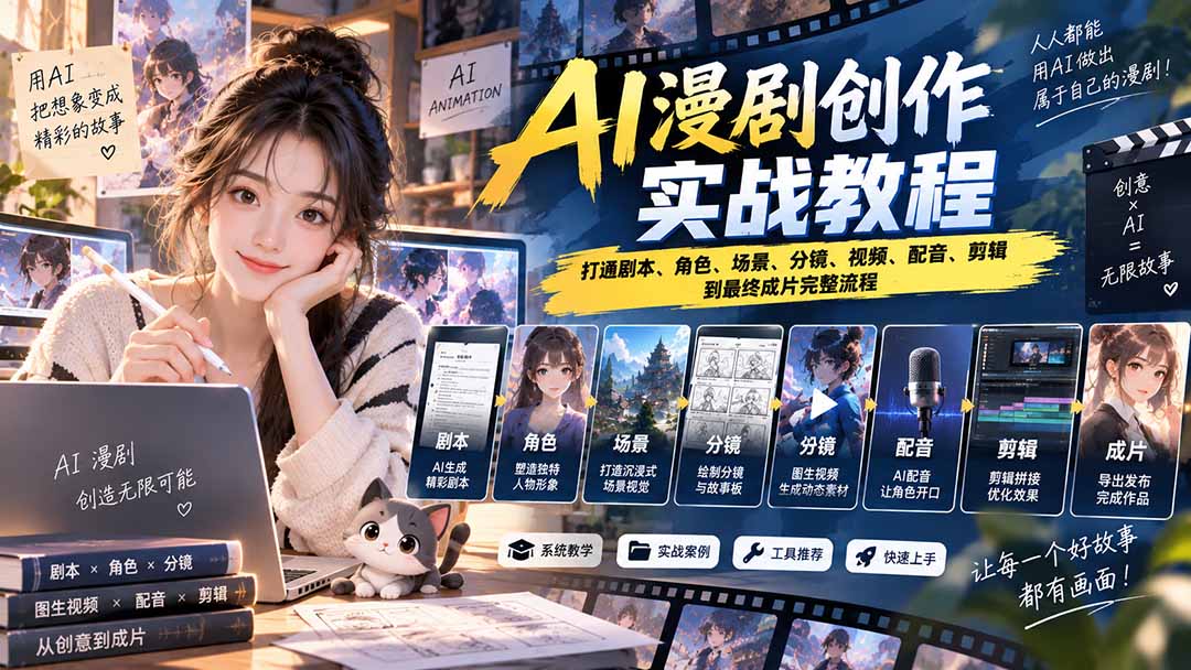 2026 AI漫剧创作实战教程：打通剧本、角色、场景、分镜、视频、配音、剪辑到最终成片完整流程