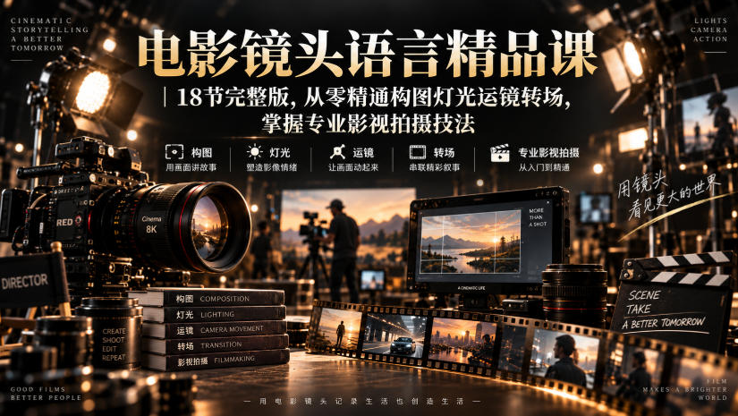 电影镜头语言精品课｜18节完整版，从零精通构图灯光运镜转场，掌握专业影视拍摄技法