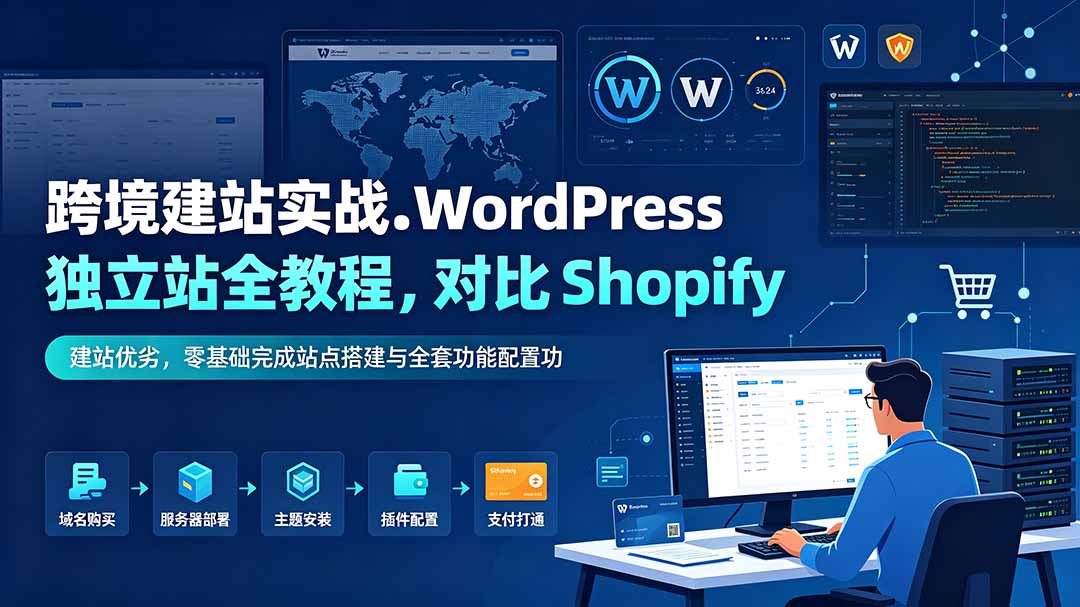 跨境建站实战：WordPress 独立站全教程，对比 Shopify 建站优劣，零基础完成站点搭建与全套功能配置
