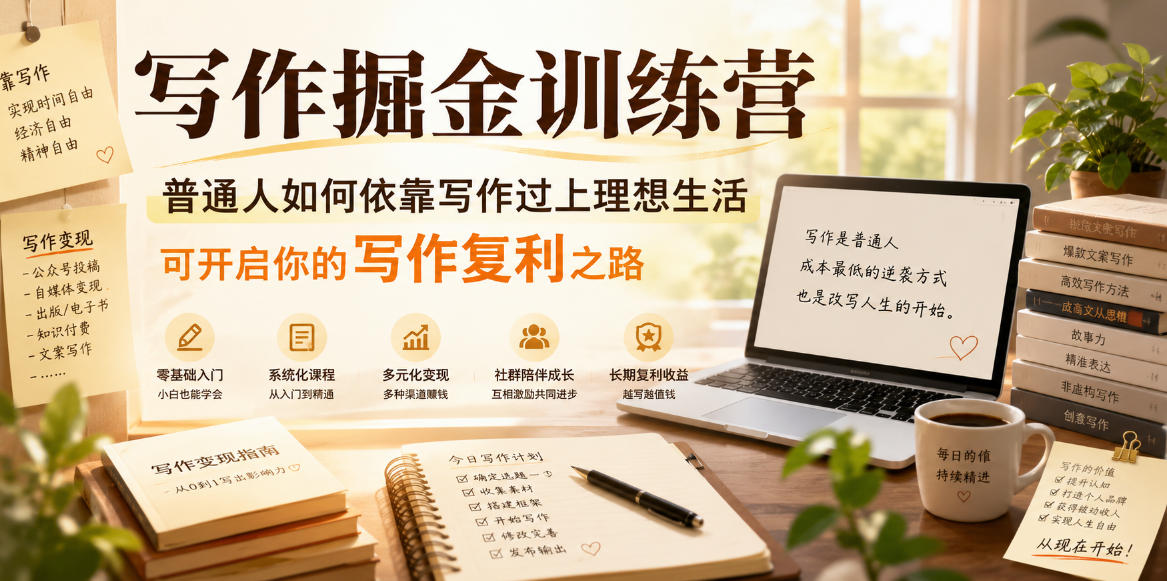 写作掘金训练营，普通人如何依靠写作过上理想生活，可开启你的写作复利之路(更新6月)