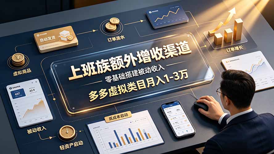 上班族额外增收渠道，零基础搭建被动收入，多多虚拟类目月入 1-3 万
