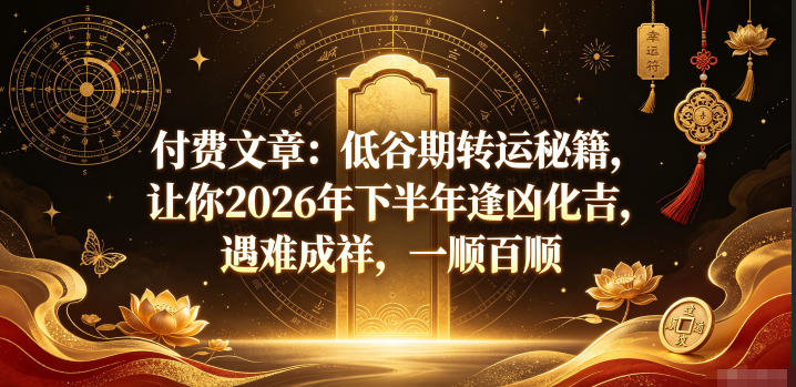付费文章：低谷期转运秘籍，让你2026年下半年逢凶化吉，遇难成祥，一顺百顺