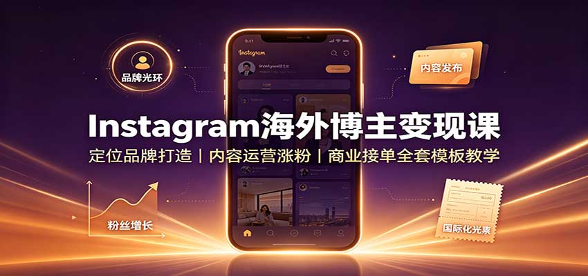Instagram海外博主变现课：定位品牌打造，内容运营涨粉，商业接单全套模板教学