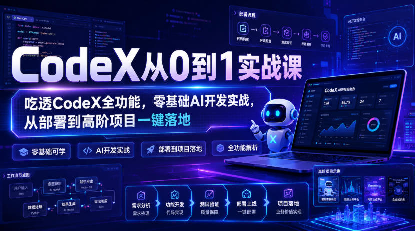CodeX从0到1实战课，吃透CodeX全功能，零基础AI开发实战，从部署到高阶项目一键落地