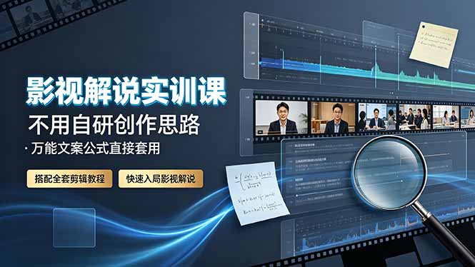 影视解说实训课：不用自研创作思路，万能文案公式直接套用，搭配全套剪辑教程，快速入局影视解说