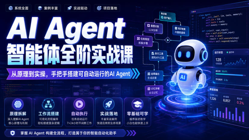 AI Agent智能体全阶实战课，从原理到实操，手把手搭建可自动运行的AI Agent