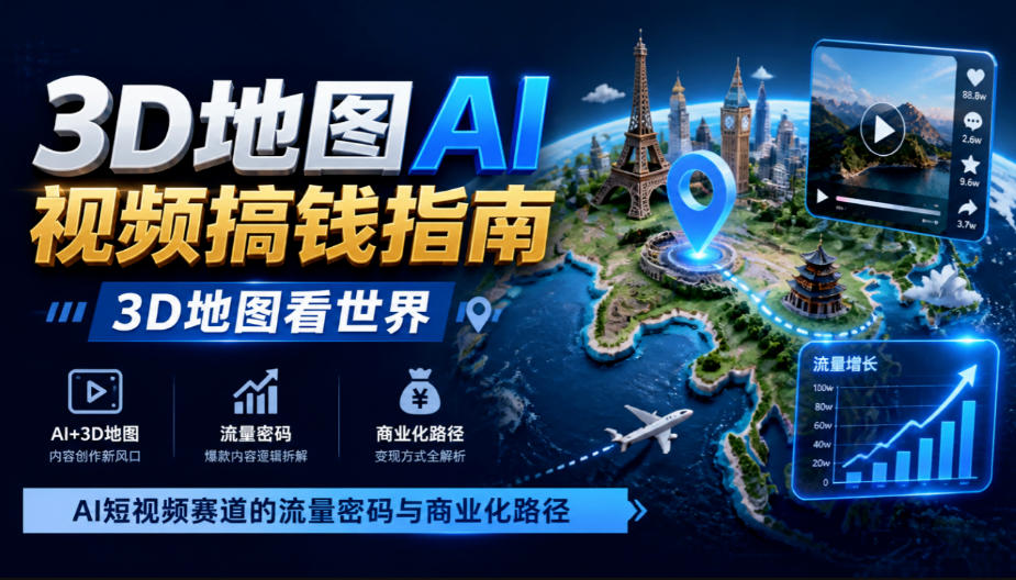 3D地图AI视频搞钱指南，3D地图看世界，AI短视频赛道的流量密码与商业化路径【文档】