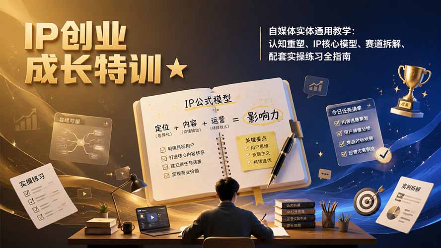 IP创业成长特训★自媒体实体通用教学：认知重塑、IP核心模型、赛道拆解、配套实操练习全指南