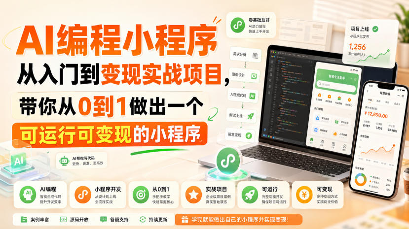 AI编程小程序从入门到变现实战项目，带你从0到1做出一个可运行可变现的小程序