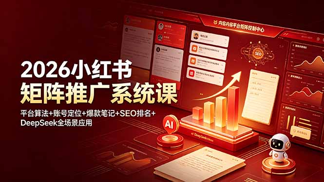 2026小红书矩阵推广系统课：平台算法+账号定位+爆款笔记+SEO排名+DeepSeek全场景应用