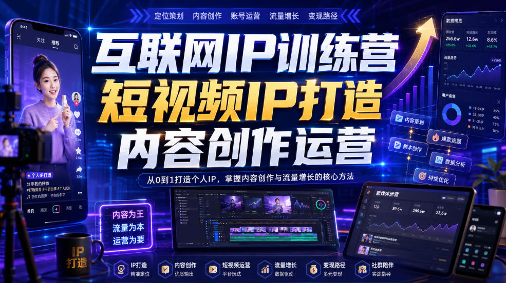 互联网IP训练营，短视频IP打造，内容创作运营