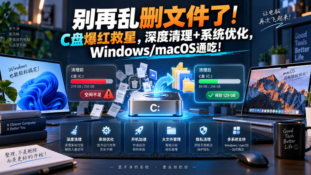 别再乱删文件了！C盘爆红救星，深度清理+系统优化，Windows/macOS通吃！