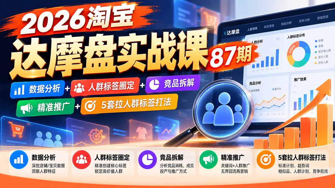 2026淘宝达摩盘实战课87期：数据分析+人群标签圈定+竞品拆解+精准推广+5套拉人群标签打法