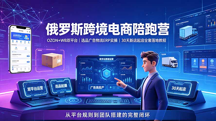 2026俄罗斯跨境电商陪跑营：OZON+WB双平台｜选品广告物流ERP实操｜30天新店起店全套落地教程