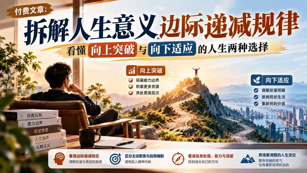 付费文章：拆解人生意义边际递减规律，看懂向上突破与向下适应的人生两种选择