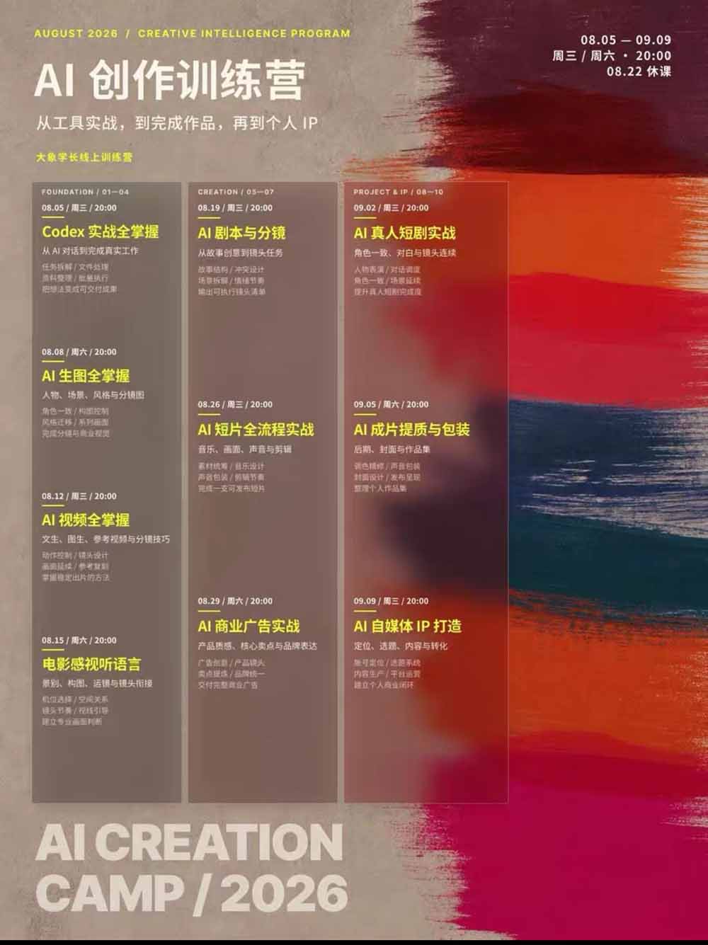 AI+创作训练营26年第5期-更新：从Codex、AI生图视频到剧本分镜与电影感短片，跑通个人IP商业闭环