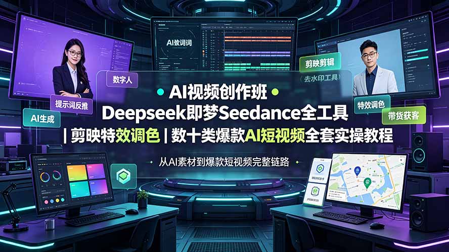 AI视频创作班◆Deepseek即梦Seedance全工具｜剪映特效调色｜数十类爆款AI短视频全套实操教程