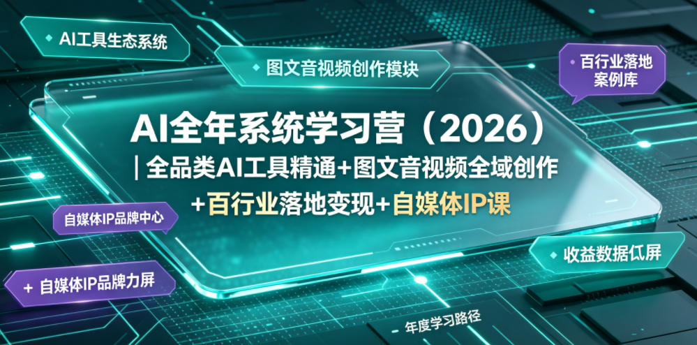 AI全年系统学习营(2026)｜全品类AI工具精通+图文音视频全域创作+百行业落地变现+自媒体IP打造年度进阶大课