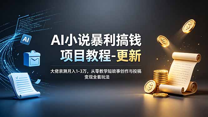 AI小说暴利搞钱项目教程-更新，大佬亲测月入1-3万，从零教学短故事创作与投稿变现全套玩法