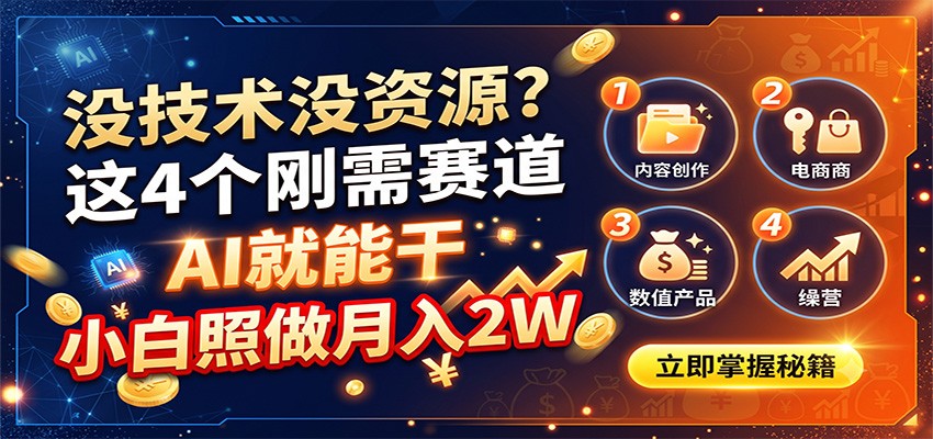 没技术没资源？这4个刚需赛道，AI就能干，小白照做月入2W