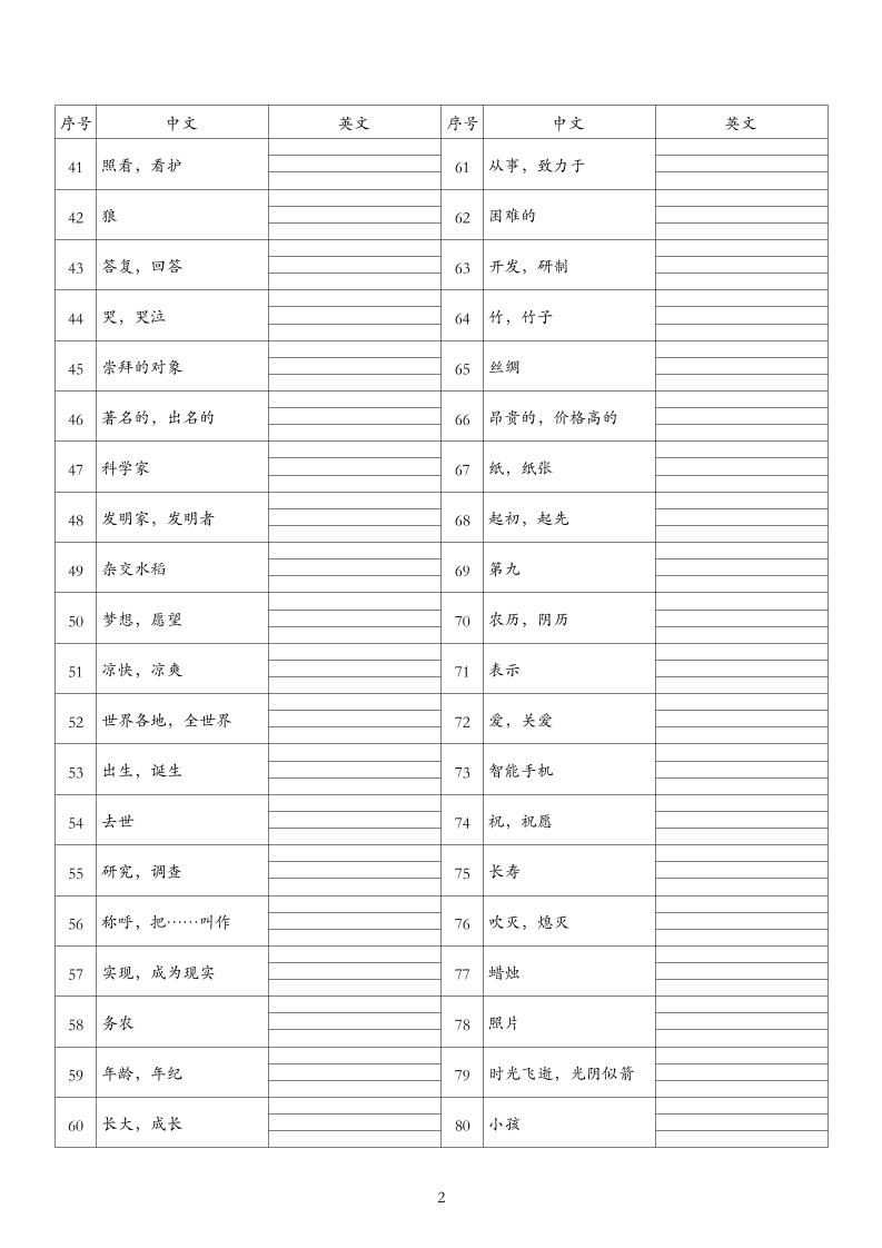 26秋六年级上册英语译林版单词默写表