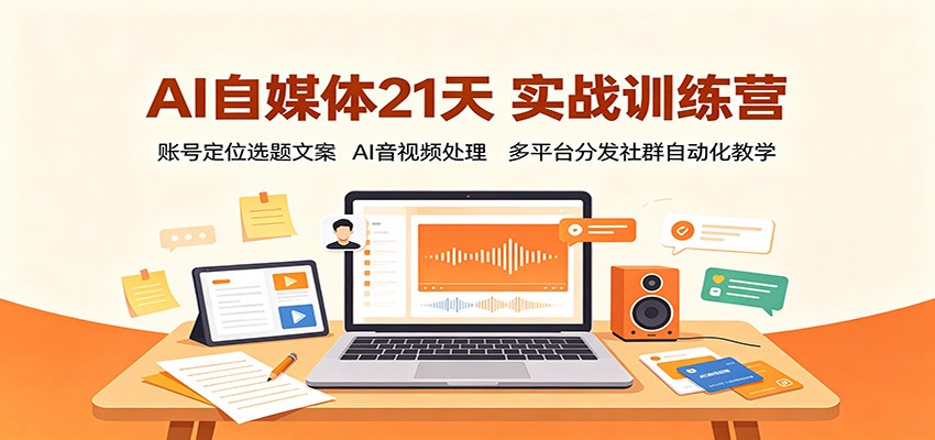 AI自媒体21天实战训练营：账号定位选题文案，AI音视频处理，多平台分发社群自动化教学