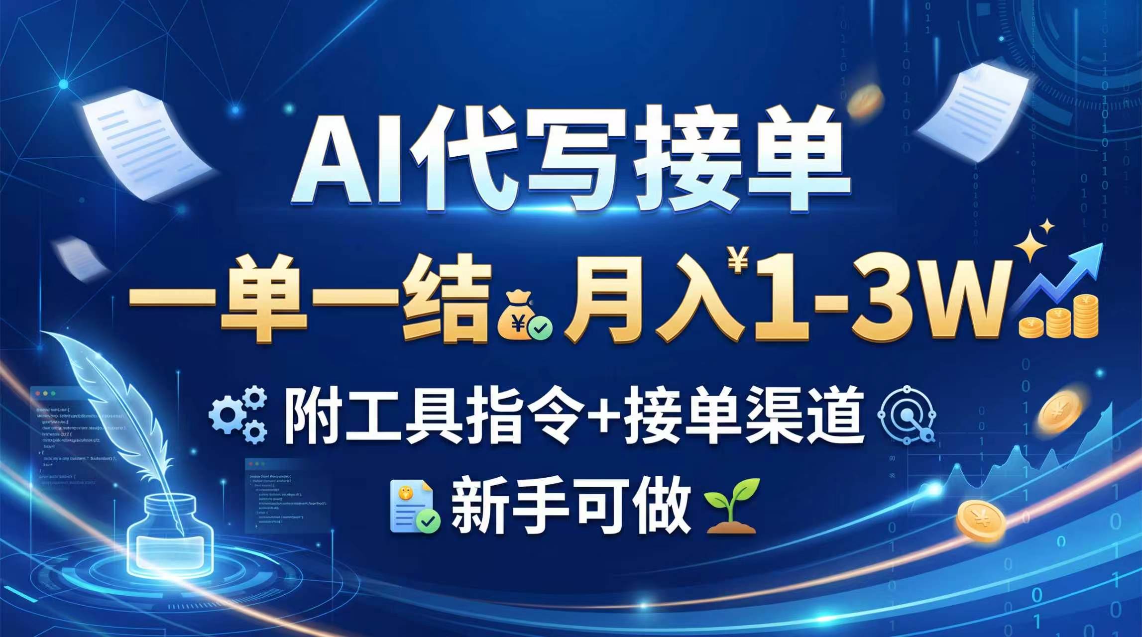 AI代写接单，一单一结，月入1-3W，附工具指令+接单渠道，新手可做