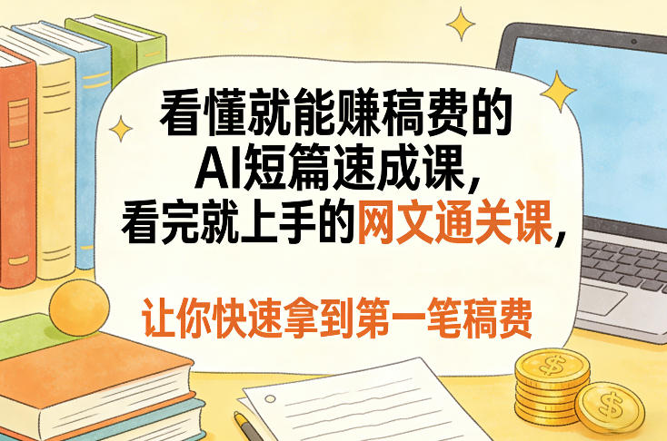 看懂就能賺稿费的AI短篇速成课，看完就上手的网文通关课，让你快速拿到第一笔稿费(更新4月)