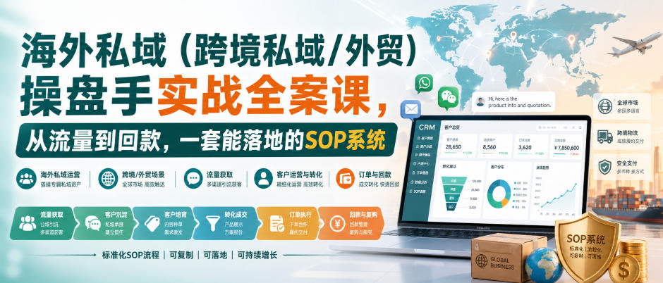 海外私域(跨境私域/外贸)操盘手实战全案课，从流量到回款，一套能落地的SOP系统