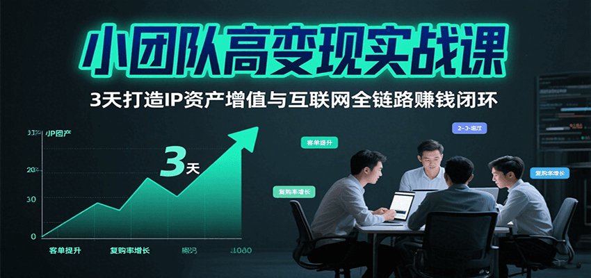小团队高变现实战课，3天打造IP资产增值与互联网全链路赚钱闭环(第二期)