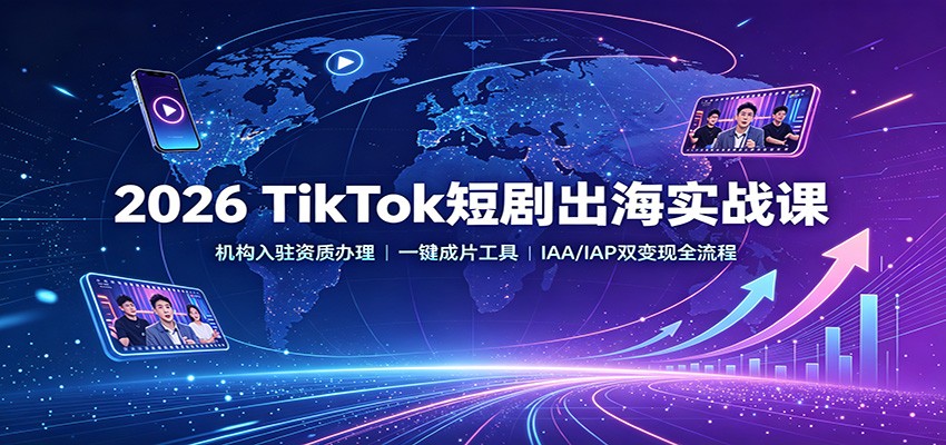 2026 TikTok短剧出海实战课：机构入驻资质办理，一键成片工具，IAA/IAP双变现全流程