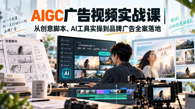 AIGC广告视频实战课｜从创意脚本、AI工具实操到品牌广告全案落地