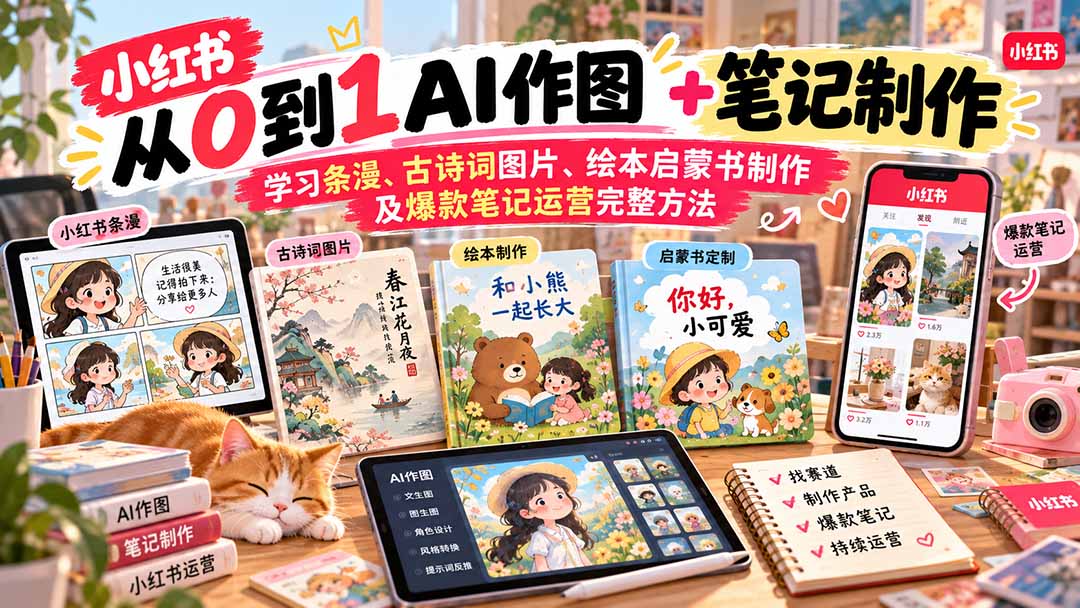 2026小红书AI内容创作从0到1：学习条漫、古诗词图片、绘本启蒙书制作及爆款笔记运营完整方法