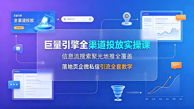 巨量引擎全渠道投放实操课，信息流搜索聚光地推全覆盖，落地页企微私信引流全套教学